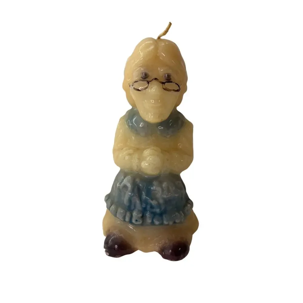 Vintage Glossy Molded Wax Candle Unique Grandma Grandmother Single Wick 6.5